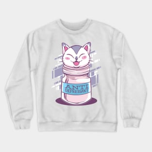 Anti Depressive Cat Design Crewneck Sweatshirt